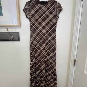 See You Monday Brown Plaid Midi Dress